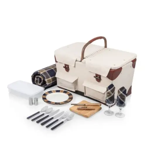 Natural Canvas Picnic Basket - Picnic Time: Wicker, Off-White, Easy-Close Fastener, Solid Pattern, 17.5" x 15" x 10" image {2}