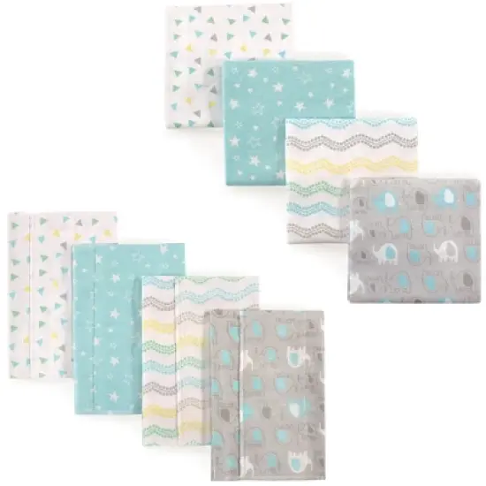 Luvable Friends Unisex Baby Cotton Flannel Burp Cloths and Receiving Blankets, 8-Piece, Basic Elephant, One Size image {1}