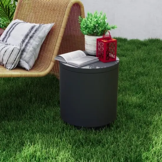 HOMCOM 2.6 Gal Outdoor Cooler Side Table, 3-In-1 Cool Bar Table with Storage, Removable Ice Bucket and Lid, Concrete Patio Table image {1}