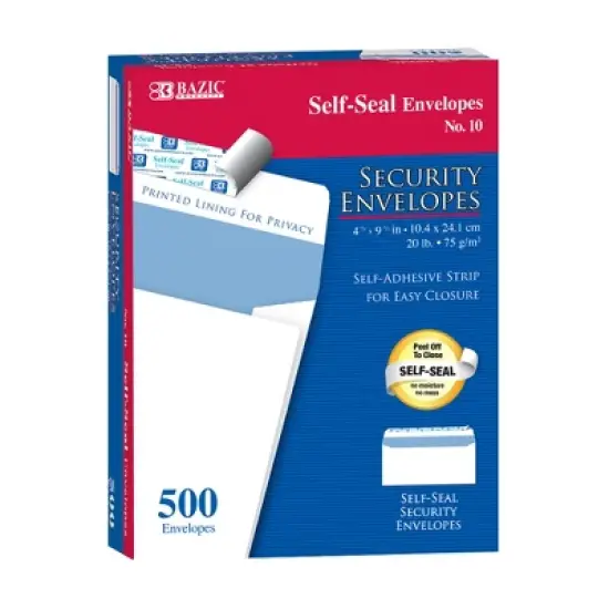 BAZIC PRODUCTS #10 Self-Seal Security Envelopes, Box of 500 image {1}