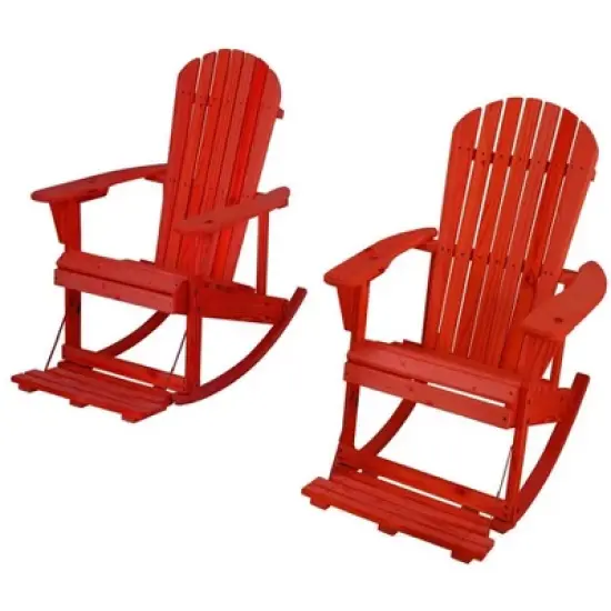 Jiallo Zero Gravity Collection Red Adirondack Rocking Chair with Built-in Footrest image {2}
