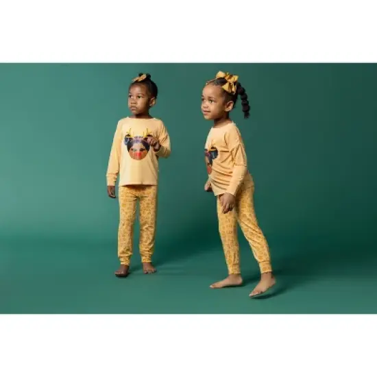Elle Olivia Toddler Girls' 2pc Reindeer Pajama Set - Tan image {6}