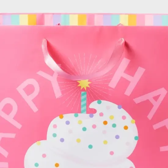 Large Happy Birthday Cupcake Square Gift Bag - Spritz&trade;: Pink, Paper, 15"x15"x10", Large, Gender Neutral, image {2}