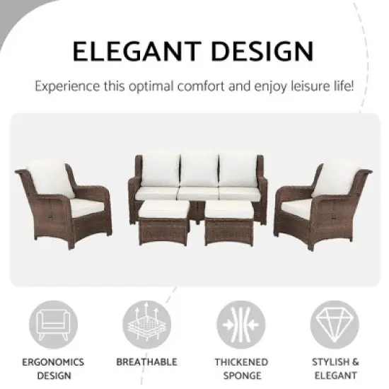 3-Seat Outdoor Couch Set with 2 Single Chairs and 2 Ottomans, Weather-Resistant Cushions, Steel Frame image {4}