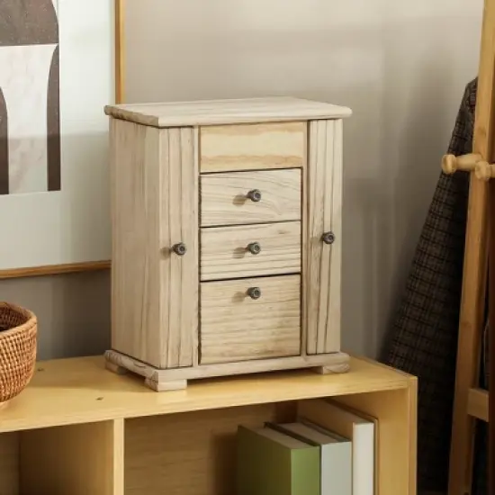 HOMCOM 4-Tier Wooden Jewelry Box for Women, Large Jewelry Organizer with Mirror and 2 Drawers for Rings Earrings Necklaces Bracelets, Brown image {2}