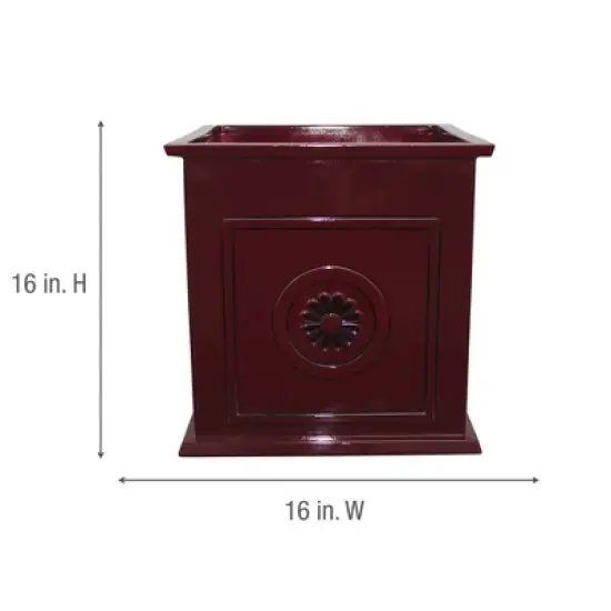 Southern Patio Colony 16 Inch Square Resin Ceramic Indoor Outdoor Garden Box Planter Pot for Flowers, Herbs, Vegetables, and Plants, Oxblood Red image {4}
