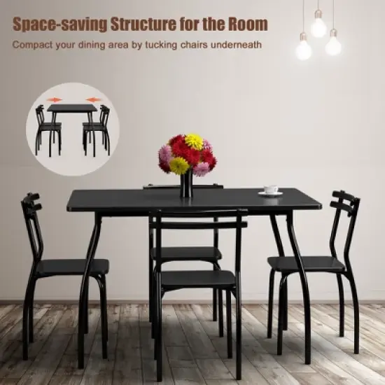 Costway 5 Piece Dining Set Table 30.0" And 4 Chairs Home Kitchen Room Breakfast Furniture Black image {5}