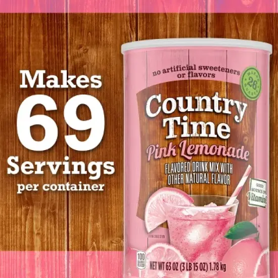 Country Time Pink Lemonade Drink Mix - 63 oz Canister image {5}