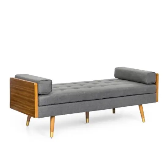 Keairns Mid Century Modern Tufted Double End Chaise Lounge with Bolster Pillows - Christopher Knight Home image {10}