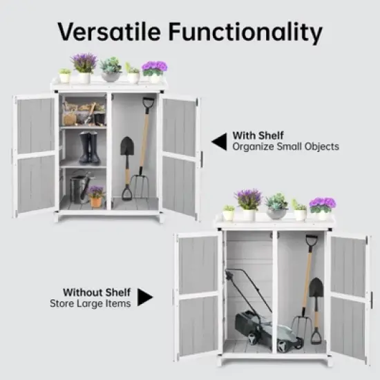 Outdoor Cabinet with Metal Tabletop Garden Potting Bench Table image {3}