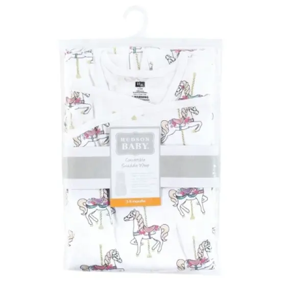 Hudson Baby Infant Girl Convertible Swaddle Sleep Sack, Carousel Horse image {1}