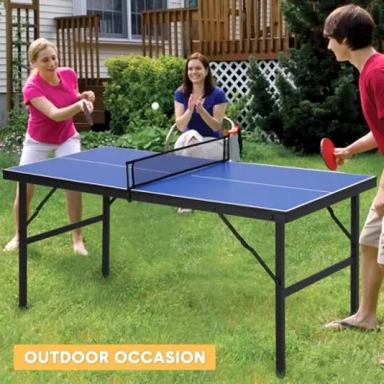 Portable Table Tennis Table, Mid-Size Foldable Ping Pong Table with Net for Indoor Outdoor image {7}