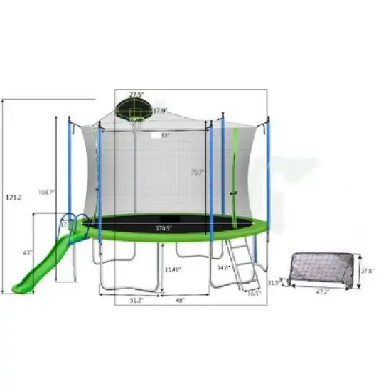BestParts 16FT Outdoor Trampoline with Slide, Enclosure Net, Ladder, Football Goal & Basketball Board for Kids & Adults image {2}