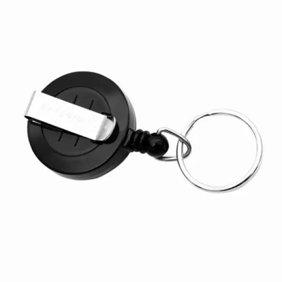 SICURIX Standard Round ID Badge Reel with Belt Clip & Key Ring, Black, Pack of 6 image {1}