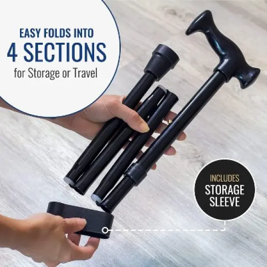 DMI Adjustable Folding Cane with Carrying Case, Lightweight Aluminum, Derby Handle, Black image {3}