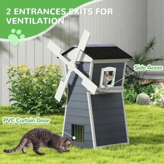 Outdoor Cat House,Windmill-Shaped Kitty Enclosure image {3}