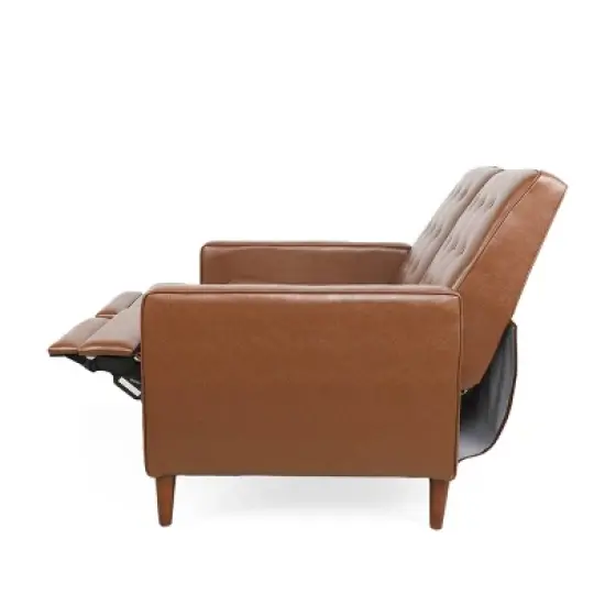Christopher Knight Home Denison Faux Leather Tufted Loveseat Pushback Recliner Cognac Brown/Dark Espresso image {2}