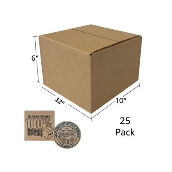 UOFFICE Pack of 25 Corrugated Boxes 12" x 10" x 6" Shipping Boxes image {2}