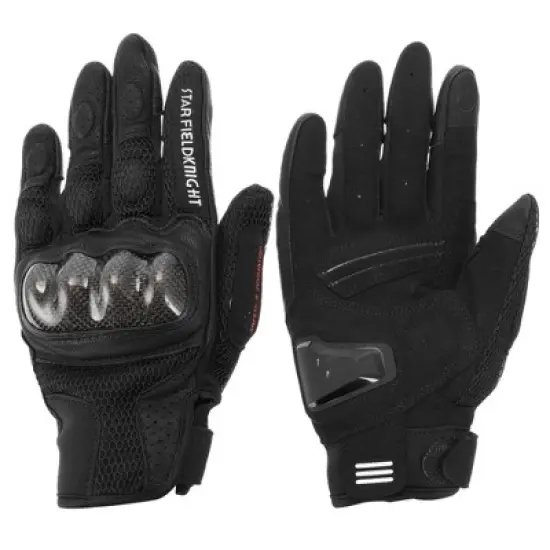 Unique Bargains Full Finger Motorcycle Gloves Carbon Fiber Pattern 1 Pair image {6}