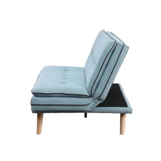 72" Savilla Sectional Sofa Blue Linen/Oak Finish - Acme Furniture image {11}
