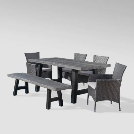 Sina 6pc Wicker and Light Weight Concrete Dining Set - Gray/Silver - Christopher Knight Home image {1}
