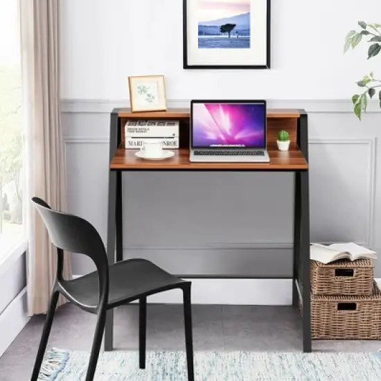 Costway 2 Tier Computer Desk PC Laptop Table Study Writing Home Office Workstation image {3}