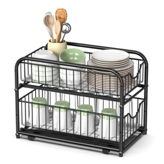 SONGMICS Pull Out,  Sliding, Stackable Under Sink Cabinet Organizer with Storage Basket Drawers, for Kitchen image {9}