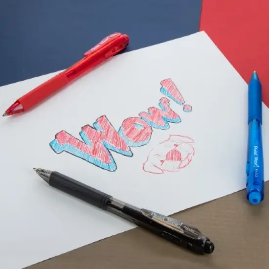 8ct Wow! Ballpoint Pens 1mm Black/Blue/Red - Pentel: Retractable Click Pens for Art & Office, 8 Pack image {1}