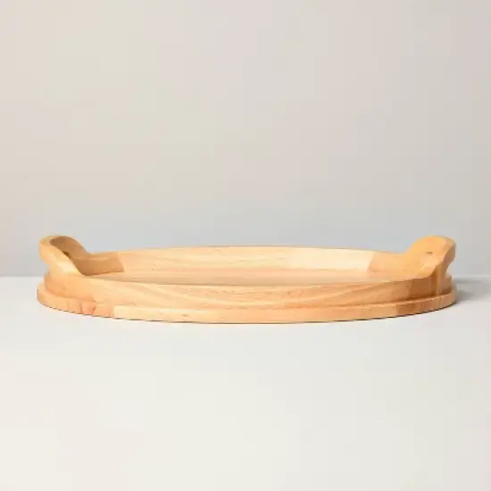18" Round Rubberwood Serving Tray with Handles - Hearth & Hand&trade; with Magnolia image {2}