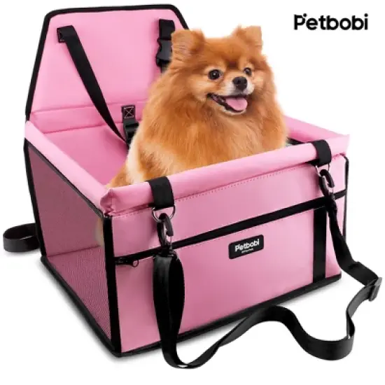 Petbobi Dog Car Booster Seat for Cat Holiday Gift Pet Bag Portable and Breathable with Seat Belt with Clip on Leash and Storage Pocket, Pink image {9}