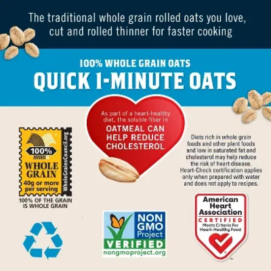 Quaker Whole Grain Quick 1-Minute Oats - 42oz image {2}