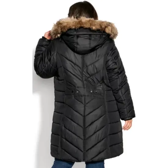 AVENUE | Chevron Long Puffer Coat - black image {1}