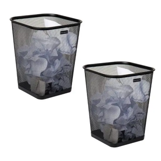 Mind Reader Mesh Trash Can, Waste Paper Basket, Square, Office, Metal Mesh, 9.75"L x 9.75"W x 12.25"H, Set of 2, Black image {3}