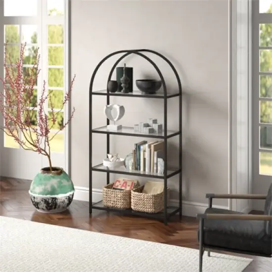 62 in. Arched Black Bronze Bookcase - Henn&Hart image {5}