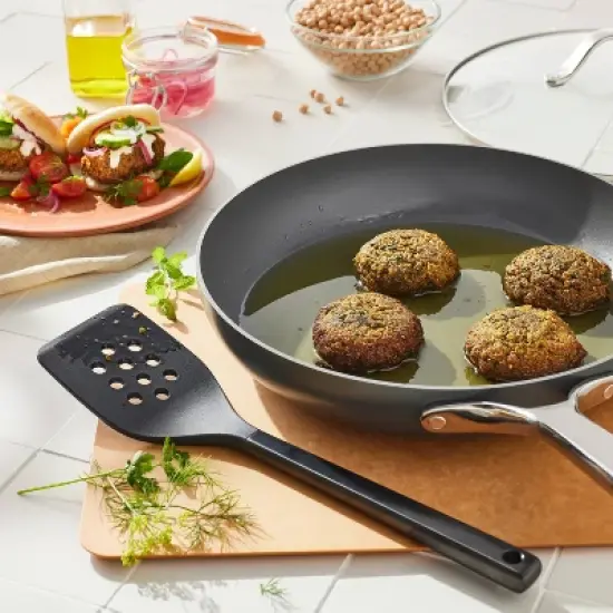 12" Nonstick Hard Anodized Aluminum Frypan with Cover Dark Gray - Figmint&trade; image {1}