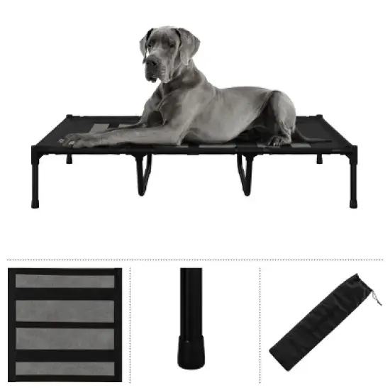Elevated Dog Bed - 48x36-Inch Portable Pet Bed with Non-Slip Feet - Indoor/Outdoor Dog Cot or Puppy Bed for Pets up to 110lbs by PETMAKER (Black) image {2}