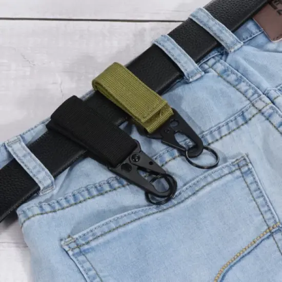 Unique Bargains Belt Keeper Key Ring Set Nylon Webbing Strap Hanging Gear Buckle Black Green Khaki 3Pcs image {4}