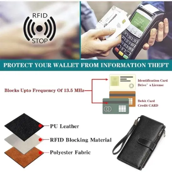 Ladies' Large Capacity Credit Card Wallet with RFID Theft Protection Double-Zip Pocket Genuine Leather Bifold Wallet Wristlet Clutch Bag image {2}