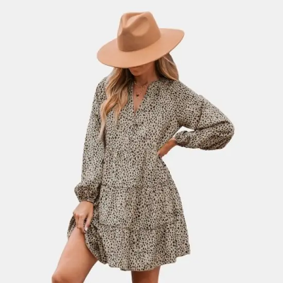 Women's Speckled Print Peasant Sleeve Mini Dress - Cupshe image {5}