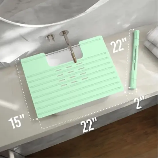 Maplefield Bathroom Foldable Sink Cover for Counter Space - Heat Resistant Silicone Mat and Rollout Over Sink Makeup Mat (Mint) image {6}