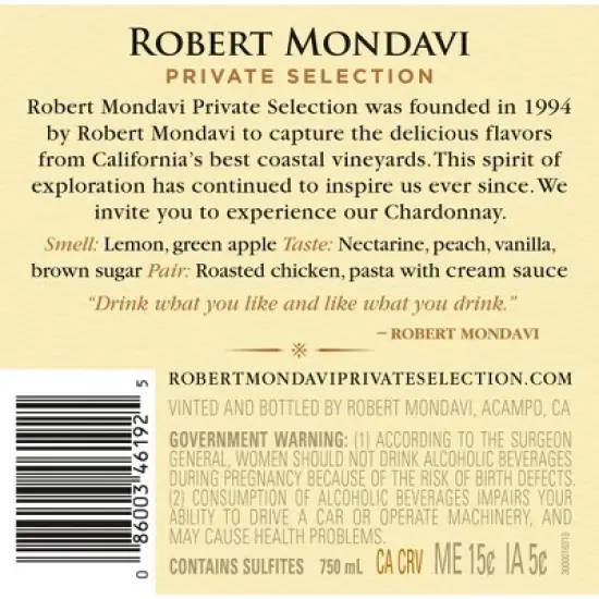 Robert Mondavi Private Selection Chardonnay White Wine - 750ml Bottle image {8}