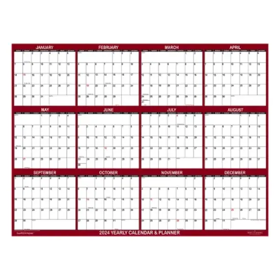 SwiftGlimpse 2024 Yearly Wall Calendar & Planner 24"x36" Maroon image {1}