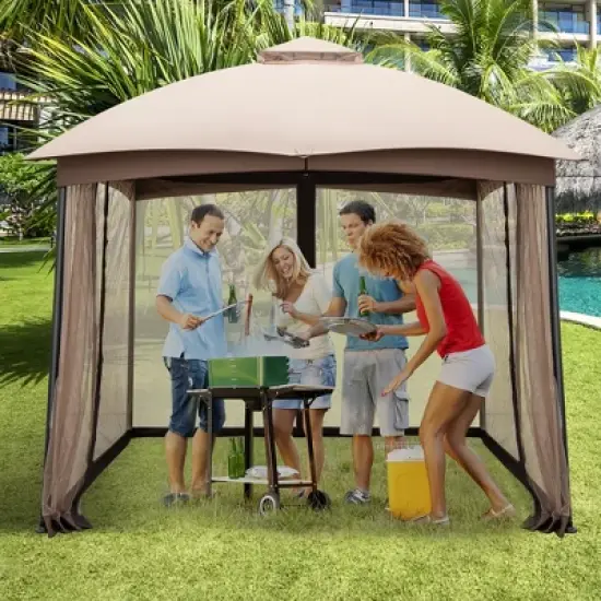 Costway 10x10 FT 2-Tier Patio Gazebo Canopy Netting Heavy-Duty Metal Easy-Setup Outdoor image {3}