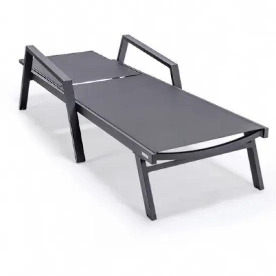 LeisureMod Marlin Patio Sling Chaise Lounge Chair With Arms in Black Aluminum image {5}