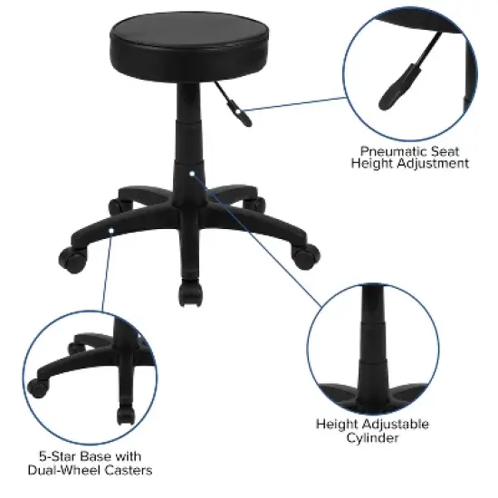 Emma and Oliver Black Adjustable Doctors Stool on Wheels with Ergonomic Molded Seat image {3}