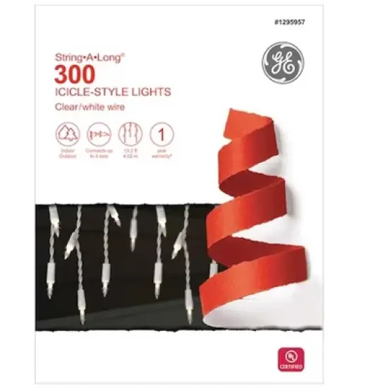 GE String-A-Long 300 Icicle-Style Lights Clear Lights 13.2-feet Length image {1}