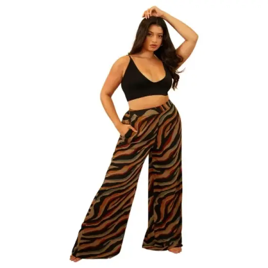 Rebdolls Women's Dasia Zebra Print Wide Leg Pants W. Pockets image {3}