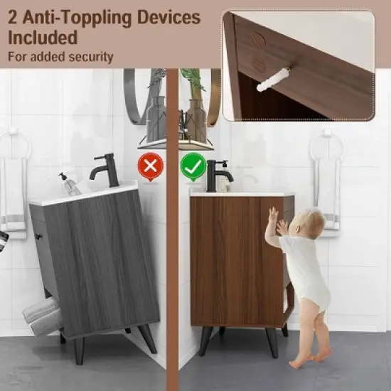 Tangkula 25 Inch Wooden Bathroom Vanity Sink Combo with Open Shelf & Sink & Pop Up Drain image {6}