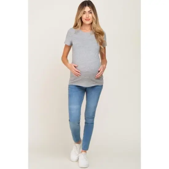 PinkBlush Heather Grey Basic Crew Neck Maternity Tee image {3}