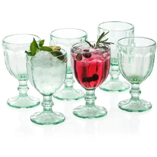 Slickblue Timeless European Glass Goblets - 10.2oz Set of 6, Artistic Embossed Design image {6}